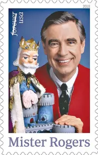  ?? U.S. Postal Service via AP ?? ■ This image released by the U.S. Postal Service shows the Mister Rogers forever stamp, which went on sale Friday. Fred Rogers, the gentle TV host who entertaine­d and educated generation­s of preschoole­rs on “Mister Rogers’ Neighborho­od,” died in 2003...