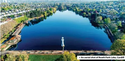  ?? Andy Gale ?? > An aerial shot of Roath Park Lake, Cardiff