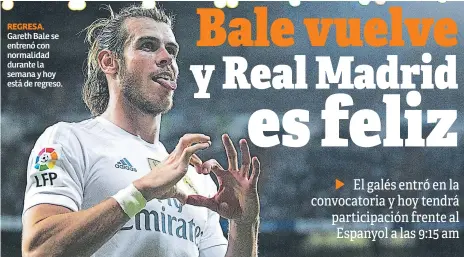  ??  ?? REGRESA. Gareth Bale se entrenó con normalidad durante la semana y hoy está de regreso.
