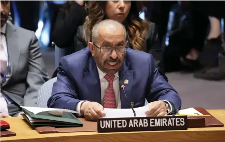  ?? AP ?? Minister of State Khalifa Al Marar told the UN Security Council Israel must honour the special status of holy sites in Jerusalem