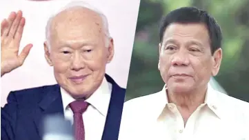  ??  ?? Founding father of Singapore Lee Kuan Yew, and Philippine­s President Rodrigo Duterte.