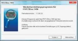  ??  ?? Manche ältere Firmware-Versionen lassen sich nur aufspielen, wenn Sie die Fritzbox in den Werkszusta­nd zurücksetz­en. Dabei hilft das passende Tool von AVM.