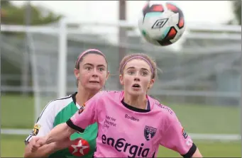  ??  ?? Linda Douglas gets to the ball first during Saturday’s draw away to Peamount United.