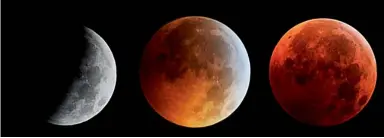  ?? AFP file photo ?? A rare lunar eclipse is set to take place on April 15. When the earth blocks it from the sun, the moon will take on a dramatical­ly colourful appearance, ranging from bright orange to blood red. —