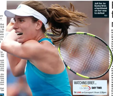  ?? REX ?? Jolt for Jo: Konta fires a backhand on her way to defeat