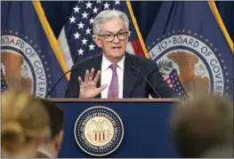  ?? JACQUELYN MARTIN — THE ASSOCIATED PRESS ?? Federal Reserve chair Jerome Powell speaks during a news conference Wednesday at the Federal Reserve Board in Washington.