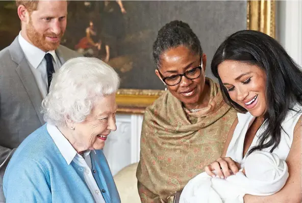  ?? Picture: CHRIS ALLERTON/SUSSEX ROYAL/PA ?? United: Prince Philip, Prince Harry, the Queen, Meghan’s mother Doria Ragland and Meghan with baby Archie