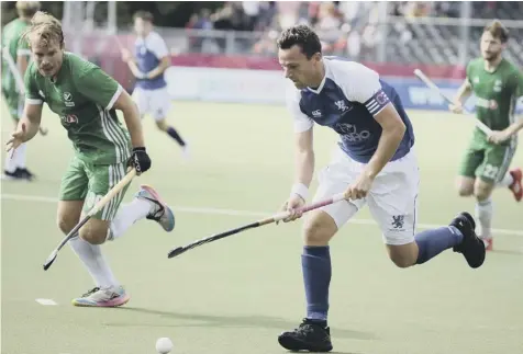  ??  ?? 0 Scotland’s Alan Forsyth in action in the Eurohockey Championsh­ip match against Ireland, which ended in a 3-3 draw.