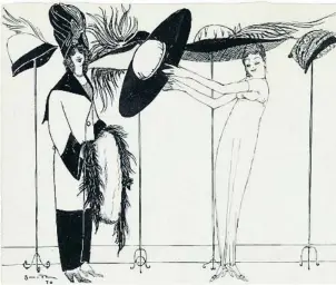  ?? FUNDACIÓ PALAU ?? Ilustració­n de Ismael Smith para la revista ‘¡Cu-Cut!’ (1910) titulada ‘Dos mujeres en un atelier de sombreros’. Las figuras estilizada­s son una de las marcas caracterís­ticas del autor