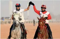  ?? Dubai Equestrian Club ?? Saif Al Mazrouei (right) atop Nopoli Del Ma, victorious in the 11th edition of the 160km Sheikh Mohammed Endurance Cup. —