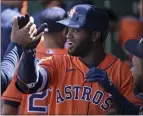  ?? REED HOFFMANN – THE ASSOCIATED PRESS ?? Outfielder Yordan Alvarez, who finalized a $115 million, six-year contract with the Astros on Monday, had career highs of 33homers and 104RBIs in 2021, when he was ALCS MVP.