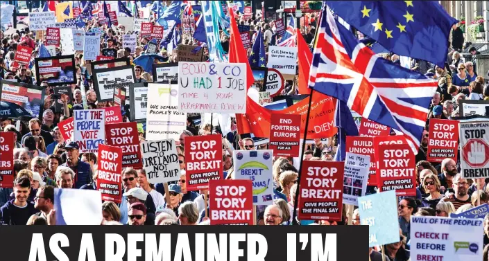  ??  ?? On the march: Thousands of People’s Vote protesters hit the streets of London calling for a say on the final Brexit deal