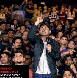  ??  ?? FACE OF RESISTANCE Kanhaiya Kumar, who was accused of sedition in 2016