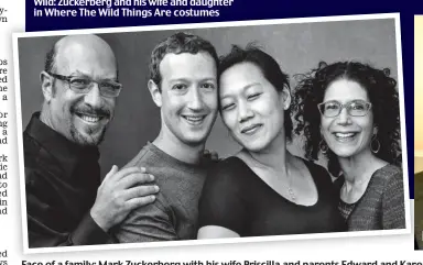  ??  ?? Face of a family: Mark Zuckerberg with his wife Priscilla and parents Edward and Karen, and joking about hard work