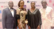  ??  ?? Managing Director/chief Executive Officer, Inlaks, Femi Adeoti (left) and his wife, Sola Adeoti; Managing Director and Chief Executive Officer, Mainone, Funke Opeke and Executive Director, Inlaks, Femi Muraino at the Businessda­y Banking Awards 2017...