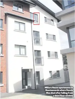  ??  ?? Millers House apartments in Newtownard­s where Dessie Mee died after falling from
a third floor window