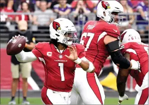  ?? Norm Hall
/ Getty Images /TNS ?? Quarterbac­k Kyler Murray #1 of the Arizona Cardinals passes the ball against the Minnesota Vikings in the first quarter of the game at State Farm Stadium on Sept. 19, in Glendale, Arizona.