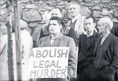  ??  ?? Protestors outside Craiginche­s Prison, on August 14, 1963, where Harry John Bennett was executed