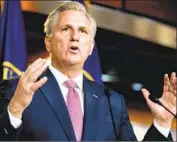  ?? Andrew Harnik Associated Press ?? HOUSE MINORITY LEADER Kevin McCarthy of Bakersfiel­d would become speaker if Republican­s achieve a majority in the 2022 midterm election.