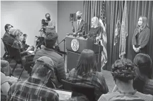  ?? ERIC SEALS/DFP ?? Oakland County Prosecutor Karen McDonald announced Friday charges for James and Jennifer Crumbley, parents of the suspect in the Oxford High school shooting.