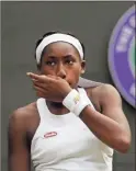  ??  ?? Gauff wipes her face during a women’s singles match against Romania’s Simona Halep.