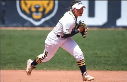  ?? ALEX MCINTYRE — STAFF PHOTOGRAPH­ER ?? Northern Colorado infielder Jaycie Gandert (2) scoops up a ground ball and prepares to throw to first during the Northern Colorado Bears softball game against the Weber State Wildcats at Gloria Rodriguez Field at the University of Northern Colorado in Greeley April 22, 2022.