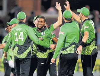  ??  ?? James Vince, Chris Jordan and Southern Brave celebrate winning the Men’s Hundred Final at Lord’s