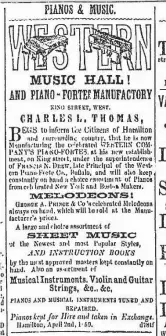  ?? DENNIS COURTESY DENNIS MISSETT ?? Another example of a C.L. Thomas Western Pianoforte Manufactor­y of Hamilton ad from the 1800s.