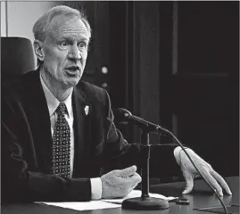  ?? KAYLI PLOTNER/CHICAGO TRIBUNE ?? Gov. Bruce Rauner meets with the Tribune Editorial Board in Chicago on Friday.