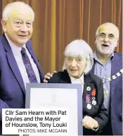  ?? PHOTOS: MIKE MCGANN ?? Cllr Sam Hearn with Pat Davies and the Mayor of Hounslow, Tony Louki