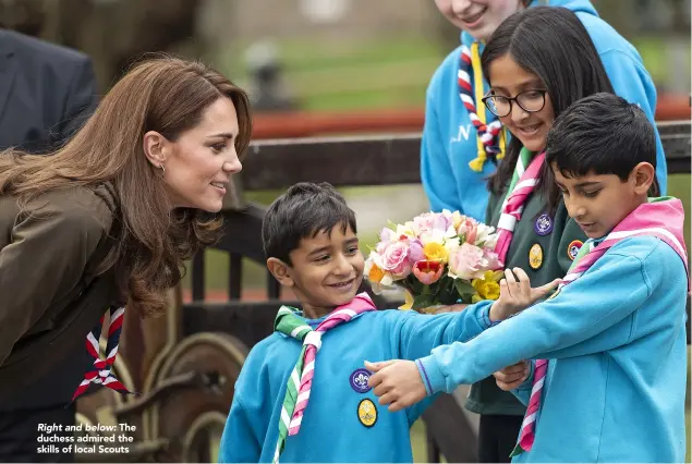  ??  ?? Right and below: The duchess admired the skills of local Scouts