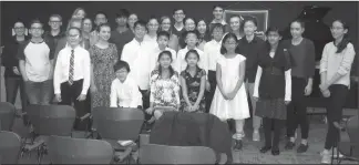  ?? Photos submitted by Christine Rogers, Lethbridge Registered Music Teachers ?? Student award winners included, from left, seated/front row: Keitaro Tatsuno, Dora and Emily Jin, Selina Sun, Brishti Das; second row: Zachary Birrell, Melora Bowie, Masataro Tatsuno, Bobby Zhao, Jiarui Wang, Zitong Wu, Steven Yang, Hannah Birrell, Madelyn Thornton; third row: Joel Seibert, Deanna Neels, Allison Baptista, Andy Sun, Avaneesh Mullapudi, Karen He, Jessica Morton, Wenyu Chen, Amy Quan, Katherine Van Tol; and back: Stephanie de Jager, Reuben Peters, Cali Wright, Jessie Irwin, Nathan Lockwood, Tanner Lockwood.