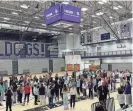  ?? BRIAN HAENCHEN/INDYSTAR ?? Brownsburg student-athletes gather for a game following the launch of SURGE, a new program initiative which aims to build strength, unity, resilience, growth and equity in girls sports.