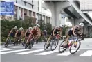  ??  ?? Alex Yee leads the way during the cycling phase of the race. Photograph: Cameron Spencer/AP