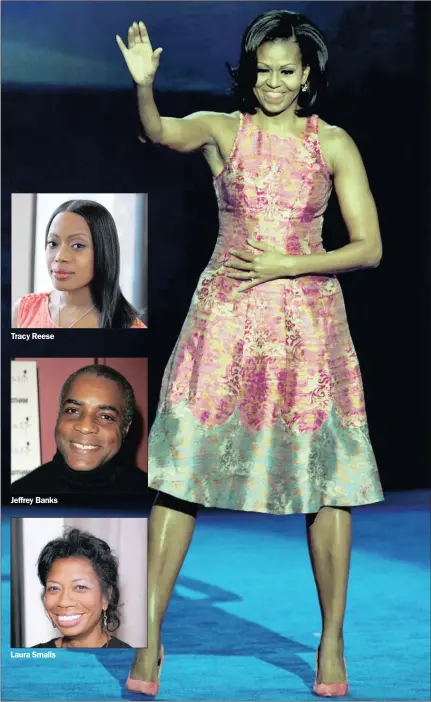  ?? PICTURE: EPA ?? Tracy Reese Jeffrey Banks Laura Smalls US first lady Michelle Obama wears a Tracey Reese design.