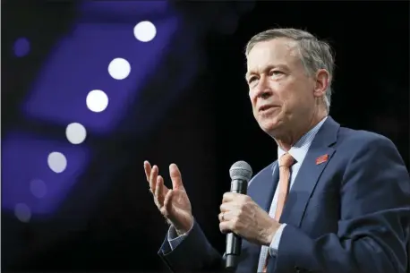  ?? CHARLIE NEIBERGALL — THE ASSOCIATED PRESS ?? Democratic presidenti­al candidate former Colorado Gov. John Hickenloop­er speaks at the Presidenti­al Gun Sense Forum, Saturday in Des Moines, Iowa.