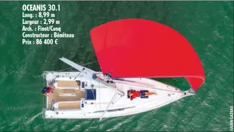  ??  ?? OCEANIS 30.1
Long. : 8,99 m Largeur : 2,99 m Arch. : Finot/Conq Constructe­ur : Bénéteau Prix : 86 400 €