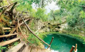  ??  ?? Cenote Zapote, con 60 metros de profundida­d y apto para esnorquele­ar y bucear.