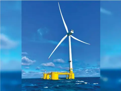  ?? (Blue Gem Wind/PA) ?? Floating wind turbines, such as this one at Kincardine, Fife, can be built further out to sea where the wind is stronger