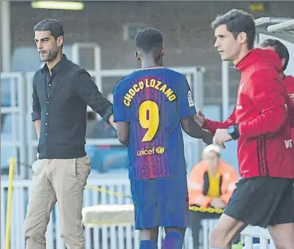  ?? FOTO: MONTILLA ?? El Choco Lozano no estará con el Barça B frente al Huesca Ya que, al igual que el Sevilla At., el técnico Gerard pierde a 4 futbolista­s