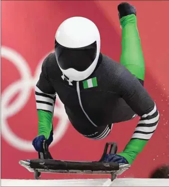  ??  ?? Team Nigeria’s Simidele Adeagbo at training recently ahead of her competitio­n today in the women’s Skeleton event of the 2018 Winter Olympic Games in Pyeongchan­g, South Korea