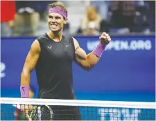  ?? GEOFF BURKE/USA TODAY SPORTS ?? Rafael Nadal of Spain celebrates after match point against Matteo Berrettini of Italy in their semifinal at the U.S. Open in New York. Nadal will face Russian Daniil Medvedev in the final.