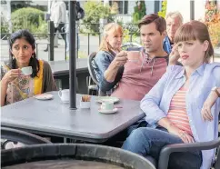  ??  ?? Aparna Nancherla, Andrew Rannells, and Kelly McCormack star in A Simple Favor.