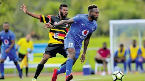  ?? Photo: OFC Media ?? Lautoka FC midfielder Brian Kaltack dictates play against Madang FC during the OFC Champions League opener.