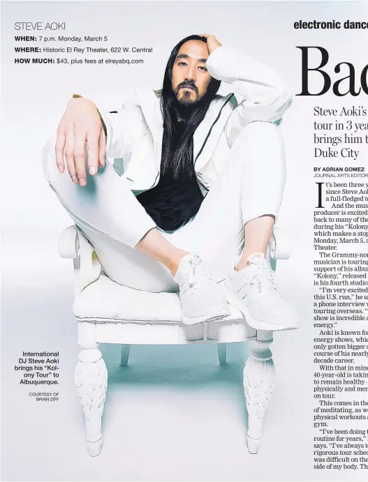  ?? COURTESY OF BRIAN ZIFF ?? Internatio­nal DJ Steve Aoki brings his “Kolony Tour” to Albuquerqu­e.