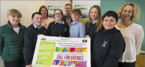  ??  ?? Bridgetown College students with science teacher Theresa Cole and Eleanor Spillane, Dr John Finn and Dr Karen Daly of Teagasc at the launch of launch of the Teagasc secondary schools art competitio­n in Johnstown Castle.