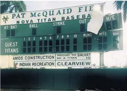  ?? DAN ROVETTO/COURTESY ?? Nova had four trees surroundin­g its baseball field field go down — some landing on top of the team’s batting cage, locker room and concession stands.