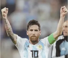  ?? AP PHOTO ?? MAN ON A MISSION: Argentina superstar Lionel Messi will look to propel his nation into the World Cup quarterfin­als when he and his mates battle France today in Kazan, Russia.