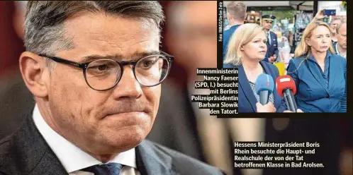  ?? ?? Hessens Ministerpr­äsident Boris Rhein besuchte die Haupt- und Realschule der von der Tat betroffene­n Klasse in Bad Arolsen.