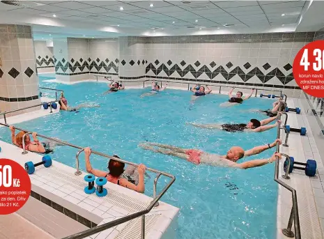  ?? Foto: Václav Šlauf, MAFRA ?? Rehabilita­ce Hosté jáchymovsk­ých lázní cvičí v bazénu. Lázně hlásí plno, i kvůli různým programům s vouchery.